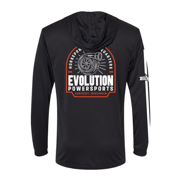 Evolution Powersports - Horsepower Headquarters UV Hooded Long Sleeve - Black